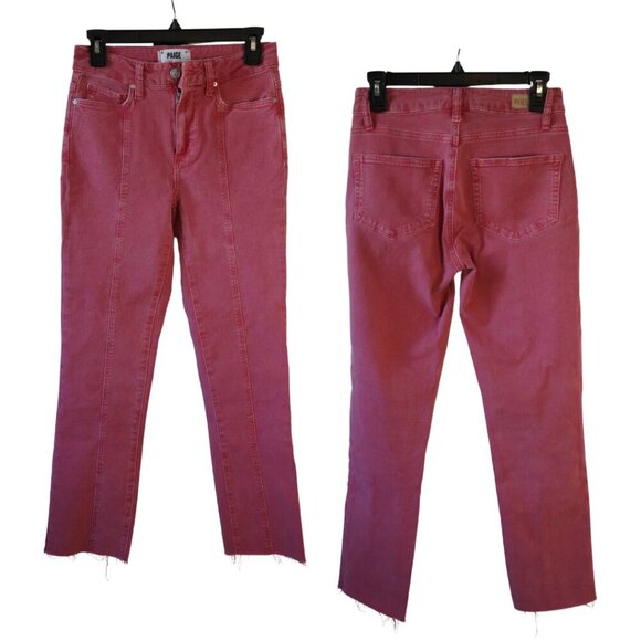 Paige, Cindy, Seamed High Rise Straight Raw Hem Jeans, Vintage Sweet Rose, Pink - Picture 2 of 8